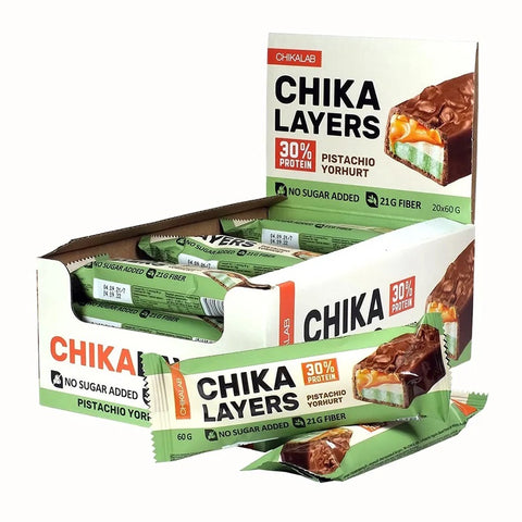 BOX -CHIKALAB Protein Bar Layers Pistachio 20x60 g